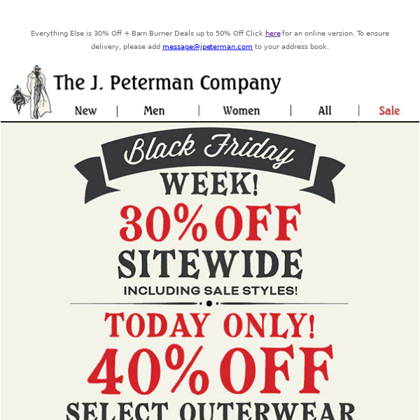 Select Outerwear 40% Off Today Only in Our Black Friday Event
