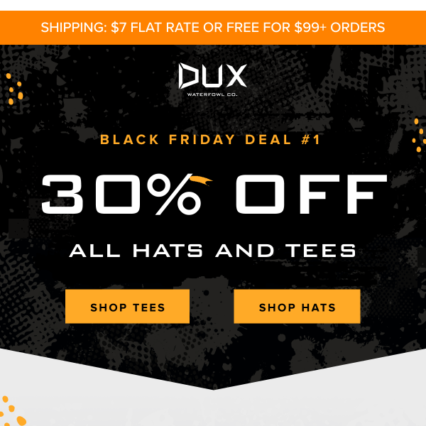 30% off hats & shirts…