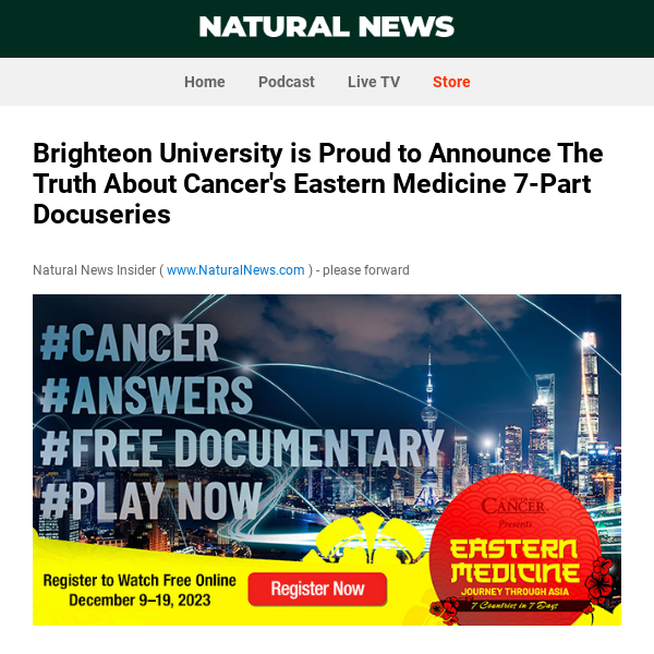 Brighteon University is Proud to Announce The Truth About Cancer's Eastern Medicine 7-Part Docuseries