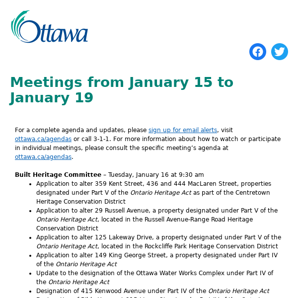 Meetings from January 15 to January 19