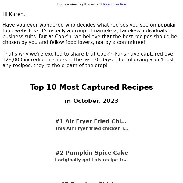 Cook'n Top 10 Most Captured Recipes of the Month