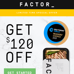 Welcome to the Factor Fam. Score $120 off!