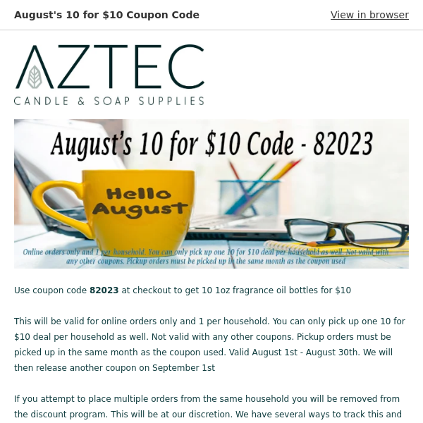 August's 10 for $10 Coupon Code