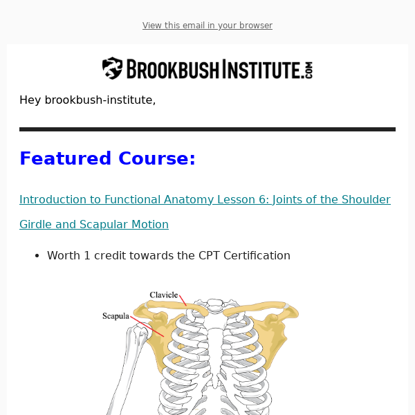 Featured Course! Joints of the Shoulder Girdle and Scapular Motion -  Brookbush Institute