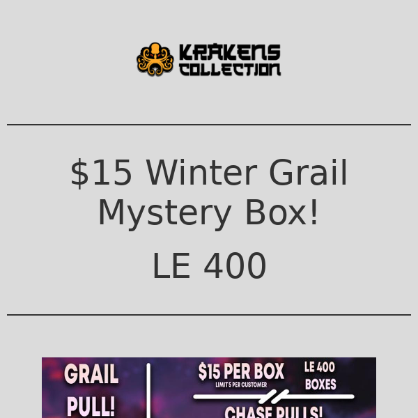 JUST DROPPED! $15 Winter Grail Mystery Box, LE 400! Act now while supplies last!