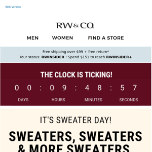 ⏰ Tick Tock! 40% off Sweater Day ends soon!