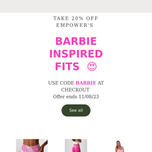 20% OFF BARBIE INSPIRED FITS 💗