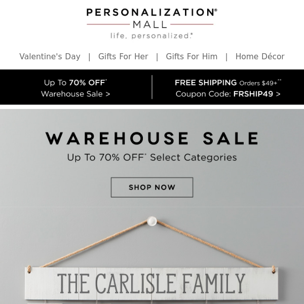 Warehouse Sale Ends Today | 70% Off