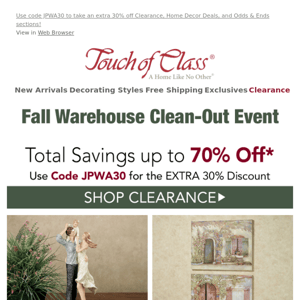Touch Of Class, Our Fall Warehouse Clean-Out Event is happening