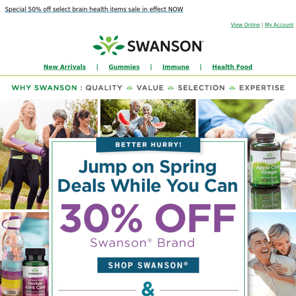 Ending soon ➫ 30% off Swanson® & 15% off everything else