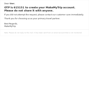 OTP to create your MakeMyTrip account