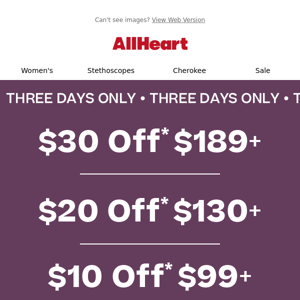 3 days ONLY: Score $30 off your order