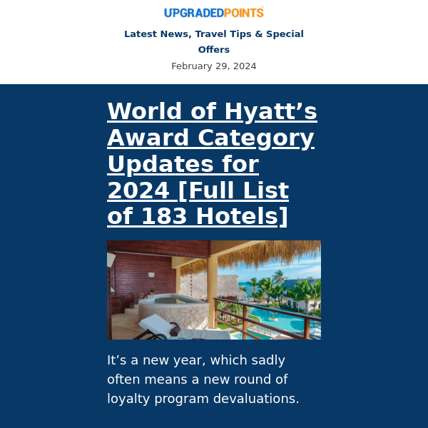 Hyatt category changes, ANA devaluation, $1,769 business class flights to Tokyo, and more news...
