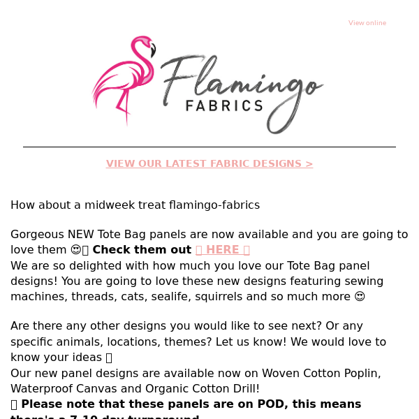 Flamingo Fabrics NEW Tote Bag Panels have landed 😍