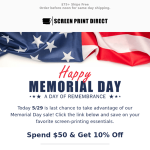 Don't Miss Out, Memorial Day Savings End Today! 🇺🇸