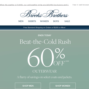 Ends today–60% off select outerwear and cozy accessories