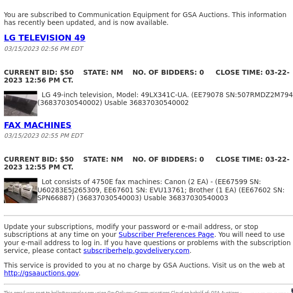 GSA Auctions Communication Equipment Update