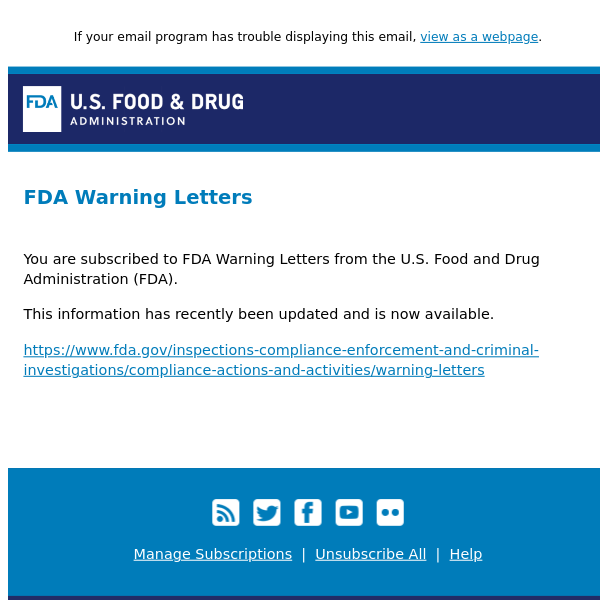 Weekly FDA Warning Letters