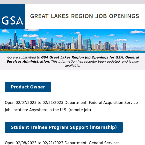 New/Current Job Opportunities in the GSA Great Lakes Region