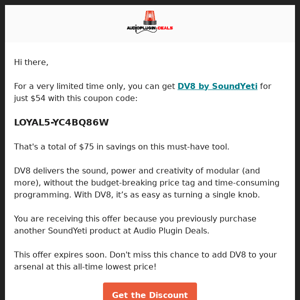 🏷️ audio-plugin-deals Get an extra $5 off DV8!