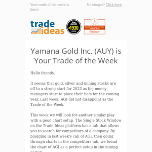 💡 Hey there, Yamana Gold Inc. (AUY) is Your Trade of the Week.