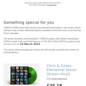 CHRIS & COSEY - Remastered Limited Edition Vinyl Series