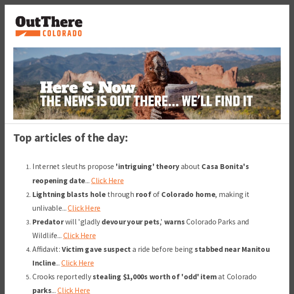 ⛰️ Casa Bonita reopening date?; Trailhead stabbing update; Iconic road to reopen; & More...