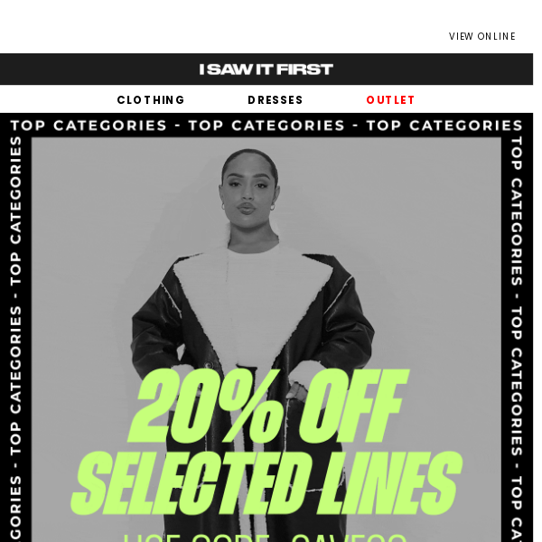 Top Categories 🤩🔥 20% off selected lines