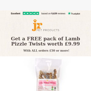 Free Lamb Pizzle Twists worth £9.99 with all orders over £50