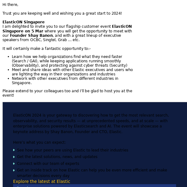 Invitation: ElasticON Singapore (5 March 2024)