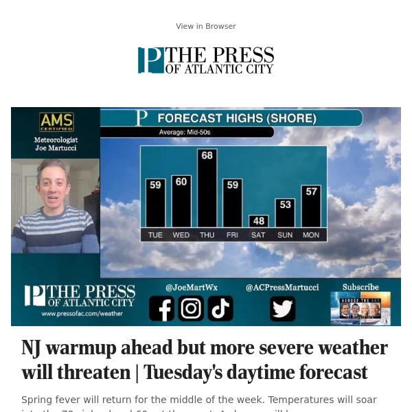 NJ warmup ahead but more severe weather will threaten | Tuesday's daytime forecast