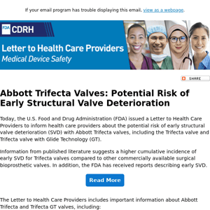 Abbott Trifecta valves: potential risk of early SVD - US FDA