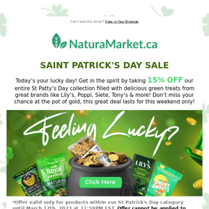 St.Patrick's Day Sale 🍀 Take 15% Off Lucky Items + Free Pot of Gold Pasta