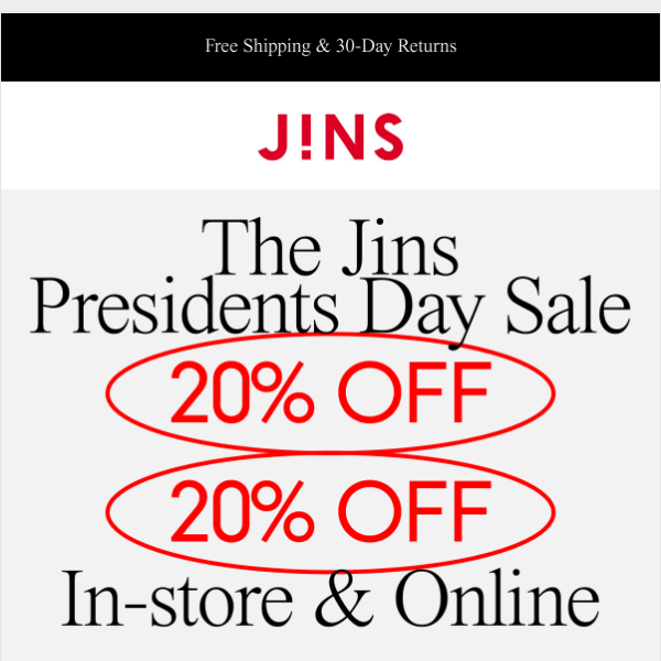 20% OFF SITEWIDE FOR PRESIDENTS DAY