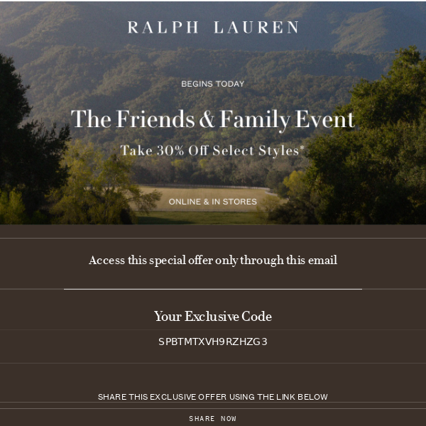 🎉 Ralph Lauren Friends & Family Event Begins! Exclusive Offer