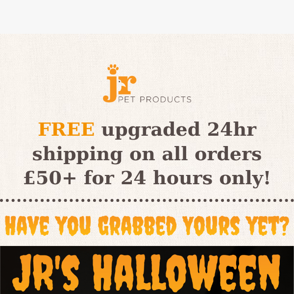FREE upgraded 24hour shipping on orders £50 + for 24 hours only! Distract your dog with their favourite chews this Halloween.