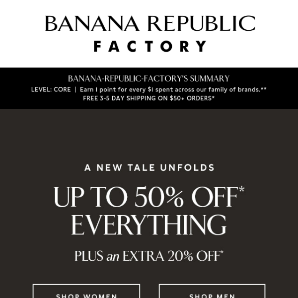 Begin the week up to 50% off everything + extra 20% off