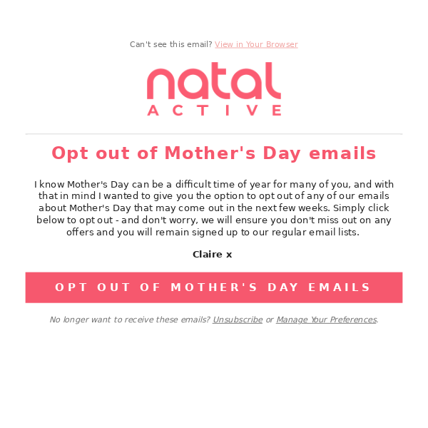 Prefer not to hear about Mother's Day?