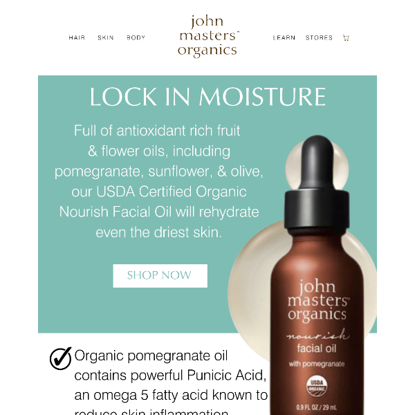 Unlock Ageless Beauty with Pomegranate Facial Oil from John Masters Organics!