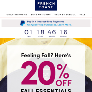 Hurry! 20% Off Fall Essentials