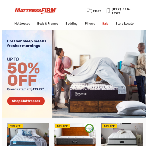 Spruce up your sleep today with up to 50% off mattresses