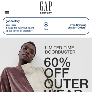 60% off outerwear (limited-time bonus)