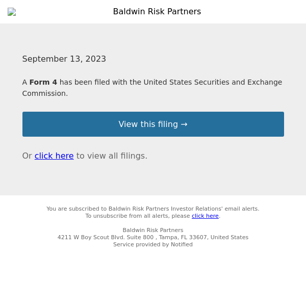 New Form 4 for Baldwin Risk Partners