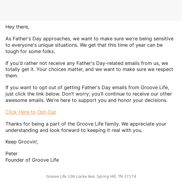 Don’t want to receive Father’s Day Emails?