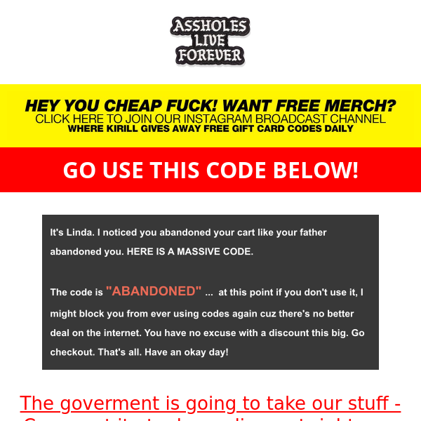 Noticed U Didn't Checkout... Here's a HUGE peasant friendly code to complete checkout