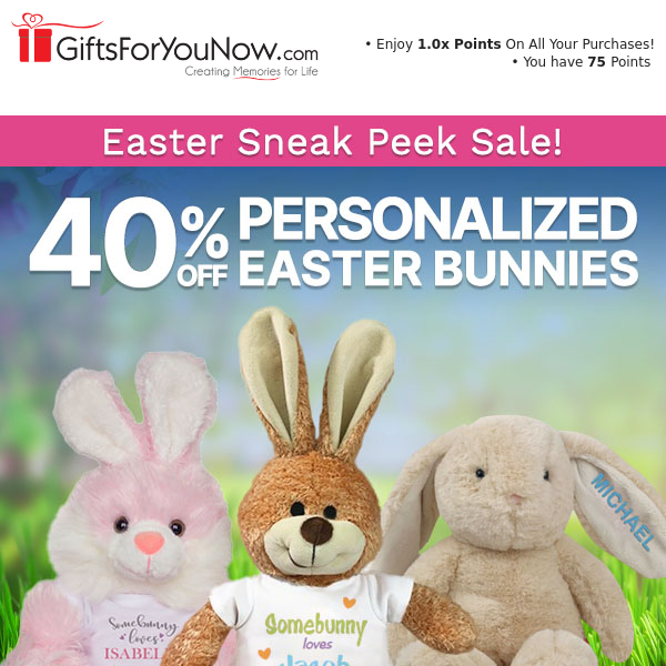 Sneak Peek Sale! 40% Off All Personalized Easter Bunnies! 🐰