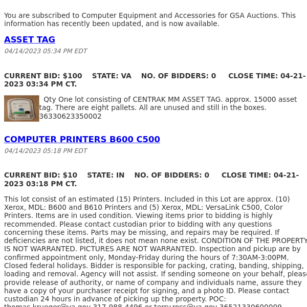 GSA Auctions Computer Equipment and Accessories Update