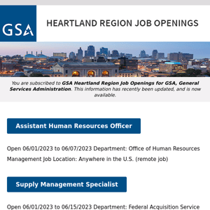 New/Current Job Opportunities in the GSA Heartland Region