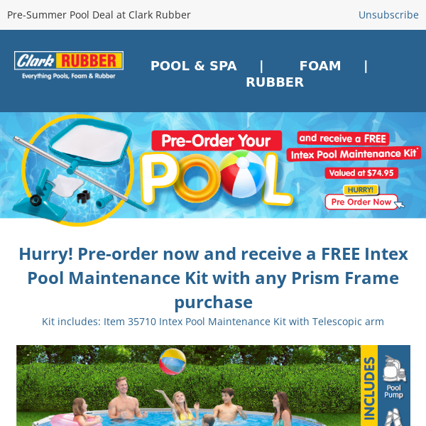 💦 Pre-order your pool and recieve a FREE Intex pack! Shop our range of select portable pools now!