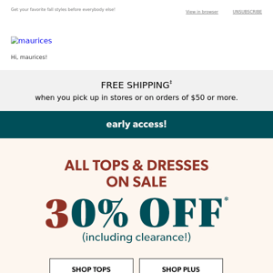 Early access! 30% off all tops & dresses 🙌